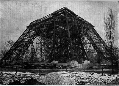 Estado da construção da Torre Eiffel em Paris no início de março de 1888, Gravação na revista "la jeunesse". de Unknown artist