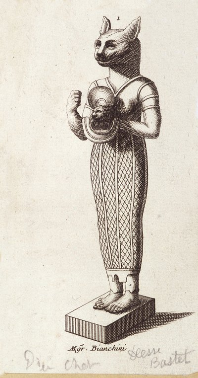 Estátua da Deusa da Dança, Bastet cabeça de gato (Egipto Antigo). deusa da religião egípcia antiga, de Unknown artist