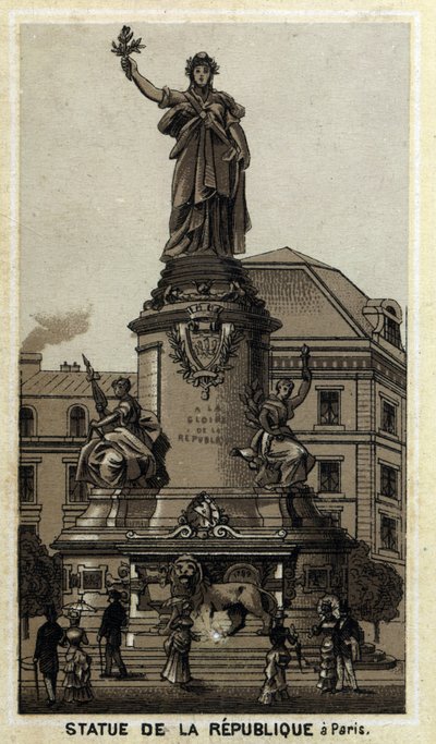 Estátua da República, Place de la Republique em Paris. Cromolitografia do final do século XIX. de Unknown artist