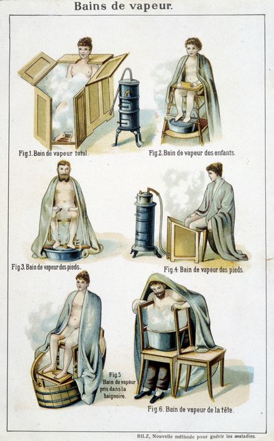 Banhos a vapor - em "Bilz, Medicação Natural", finais do século XIX de Unknown artist