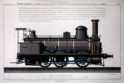 Locomotiva a vapor - desenho na lavagem de Unknown artist