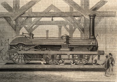 Modelo de locomotiva a vapor, sistema Crampton chamado Thomas Russell Crampton (1816-1888). Gravação a partir de 1856. de Unknown artist
