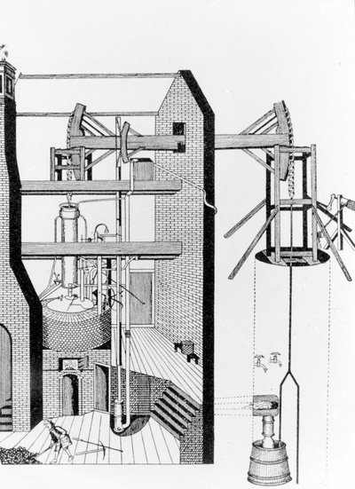 Máquina a vapor de Newcomen (1663 - 1729). de Unknown artist
