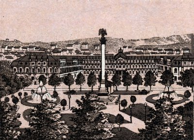 Stuttgart, Alemanha: vista do novo castelo (Castelo Novo). em "O mundo ilustra 168 vistas" Sem data (final do século XIX) de Unknown artist