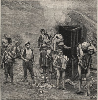 Mineração de enxofre (Zolfara) na Sicília, desenho de Unknown artist