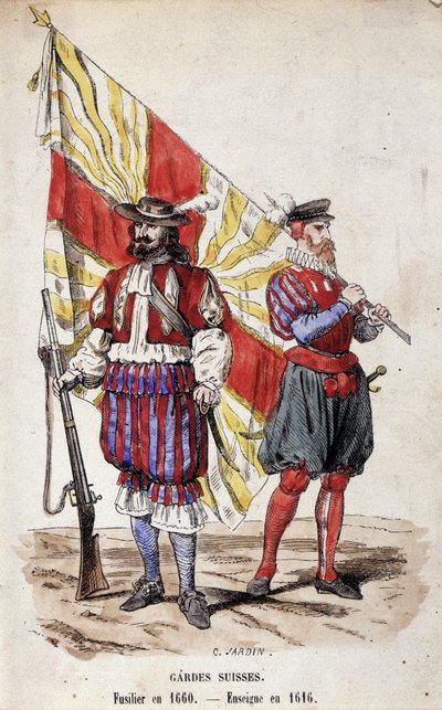 Guardas suíços: Fusilier em 1660 e Ensign em 1616. de Unknown artist