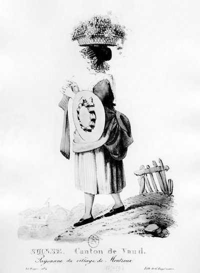 Camponês suíço da aldeia de Montreux, no cantão de Vaud - litografia de Unknown artist
