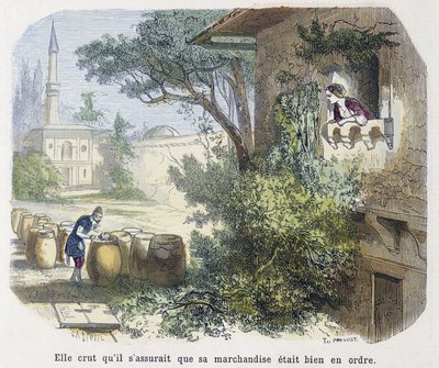 Tale: "ela acreditava que ele estava se certificando que seus bens estavam em ordem" - em "As Mil e Uma Noites", ed. Emile Guérin, contado por Md Bondet, Paris, n.d. de Unknown artist