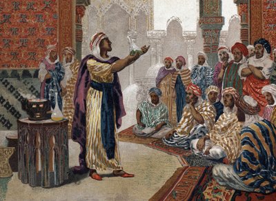 O alquimista árabe Geber (Jâbir ibn Hayyan) (v721-v815), química de pinça. Barcelona 1881 de Unknown artist