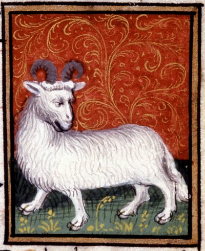 Os Aries. Miniatura de um horóscopo. Manuscrito do século XV. Biblico. Trivulziana, Milão. de Unknown artist