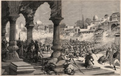 A Batalha de Manipur - insurreições indianas britânicas - massacre de uma coluna de cerca de 500 soldados ingleses, chamados pelo Maharadjah cujos súbditos se revoltaram em Manipur (território nas fronteiras de Assam e Birmânia) na Índia de Unknown artist