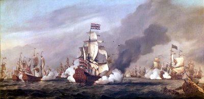 A Batalha dos Quatro Dias de 11 a 14 de Junho de 1666 durante a Segunda Guerra Anglo-Holandesa. Tinta a óleo. de Unknown artist