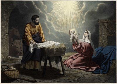 O Nascimento de Cristo. Gravura anónima de meados do século XIX. de Unknown artist