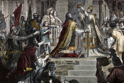 A Coroação de Carlos Magno - Coroação de Carlos Magno (742 - 814) em 800 pelo Papa Leão III de Unknown artist