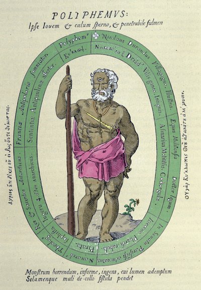 O Ciclope Polifemo (Polifemo), satyre contra Nicolas Durand de Villegagnon, militar e explorador francês (1510-1571) de Unknown artist