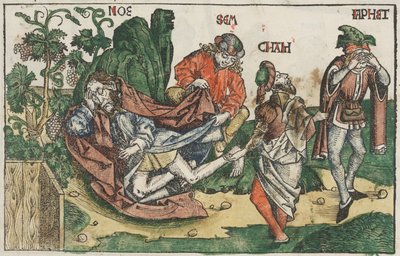 The Drunkenness of Noah, c.1483-95 (xilogravura colorida à mão) de Unknown artist