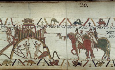 O Duque da Bretanha entrega ao Duque da Normandia as chaves da cidade no final de uma lança. de Unknown artist