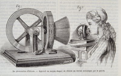 O cronómetro Edison - dispositivo através do qual um trabalho mecânico é obtido pela fala na "Natureza" 1878. de Unknown artist