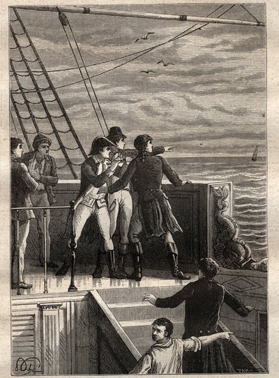 A Expedição às Terras do Sul (1800-1803) por Nicolas Baudin (1754-1803): marinheiros da New Holland (Austrália) relatam um véu no horizonte - ilustração retirada de "Os Grandes Marinheiros do Século 18". de Unknown artist