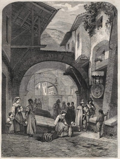 O Gueto em Roma, no século XIX, gravura. de Unknown artist