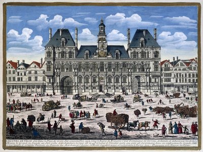 O Hôtel de Ville de Paris e a sua praça no século XVI - gravura de Unknown artist