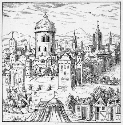 Os Huguenotes de Amboise onde estava o Rei Francisco II (Conjugação de Amboise) - em "Colecção de 39 figuras representando as calamidades da França de 1562 a 1586"; Louis Perrin imprimerie de Unknown artist