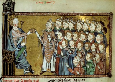 O Rei da França Luís X o Hutin (1289-1316) entregou a Carta aos normandos em 19/03/1315, concebendo uma maior independência e menos impostos para o Duche da Normandia. Miniatura de um manuscrito do século XIV de Unknown artist