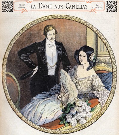 A Senhora das Camélias de Alexandre Dumas Jr., uma ilustração no final do século XIX, após a revista de romances. de Unknown artist