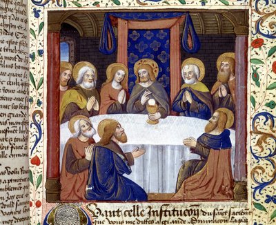 A Última Ceia. (Cristo rodeado pelos seus apóstolos) - Iluminação da Idade Média, sd. de Unknown artist