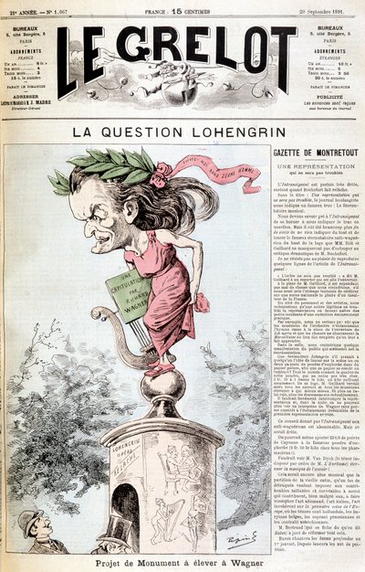 A questão do Lohengrin: Projeto monumento a ser levantado em Wagner - no "Le Grelot" de 20/09/1891 de Unknown artist