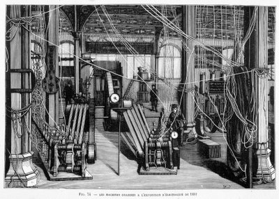 A Avó Máquina na Exposição de Electricidade de 1881 - em "The New Conquests of Science", de Louis Figuier. de Unknown artist