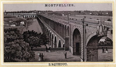 O Montpellier Acqueduc (Herault, região de Languedoc-Roussillon). Cromolitografia do final do século XIX. de Unknown artist