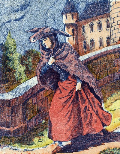 O Voo da Princesa. Ilustração anônima do conto "Donkey Skin" de Charles Perrault (1628-1703), escritor francês. Imagery Marcel Vagne, Jarville Nancy, sem data (final do século XIX). de Unknown artist