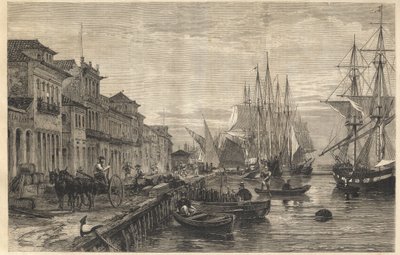 The Quay of Boa Vista, at San Pedro de Rio Grande do Sul, a Seaport of Brazil - Le quai de Belle-Vue, a San Pedro de Rio Grande (Brazil) - Captaincy of Sao Pedro do Rio Grande do Sul - Engraving from “The Illustrous Universe” 1866 de Unknown artist