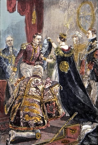 A Rainha Vitória investindo o Imperador dos Franceses com a Ordem da Jarreteira no Castelo de Windsor de Unknown artist