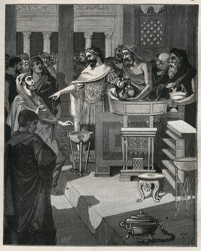 O Imperador Romano Calígula (12-41) em um brocanter na Gália Romana. Gravura de 1885 em "Les arts et metiers illustres" de Adolphe BITARD. de Unknown artist