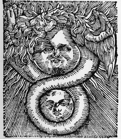 O Sol e a Lua: unidos pelo Dragão - Gravura da obra de Basil Valentine "O Azoth dos Filósofos". Paris de Unknown artist