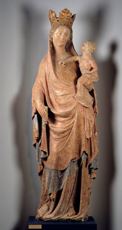 A Virgem tem a escultura da Criança Anónima do século XIV. de Unknown artist
