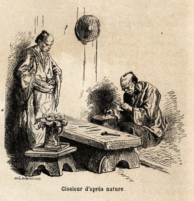 O cinzel de depois da natureza. Gravura para ilustrar a viagem ao Japão em 1863-1864, de Aime Humbert, ministro da Confederação Suíça, no "Le tour du monde, nouveau journal des voyages", publicado sob a direção de Edouard Charton de Unknown artist