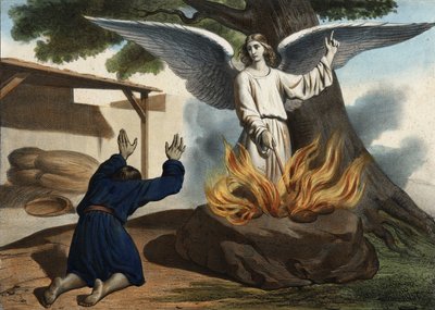 O anjo que aparece em Gideon (Gideão) para libertar o povo de Israel da ocupação dos Madianitas. Gravura anónima de meados do século XIX. de Unknown artist