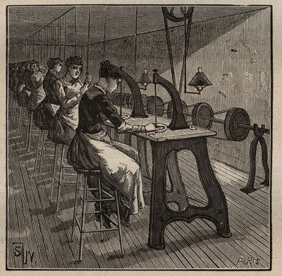 A arte do lapidário: facetar e polir o diamante. Gravura de 1885 em "Les arts et metiers illustres" de Adolphe BITARD. de Unknown artist