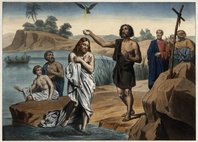 O batismo de Cristo. Gravura anónima de meados do século XIX. de Unknown artist