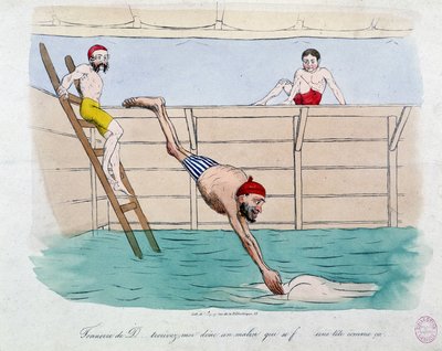 O banho: caricatura dos banhos públicos (piscinas) em Paris - século XIX, Carnavalet. de Unknown artist