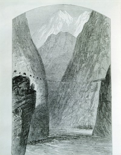 A ponte sobre o rio Apurimac, gravura. Peru de Unknown artist