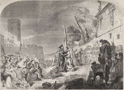 O incêndio dos Bispos Nicholas Ridley e Hugh Latimer na fogueira perto dos portões do Balliol College, Oxford, Inglaterra de Unknown artist