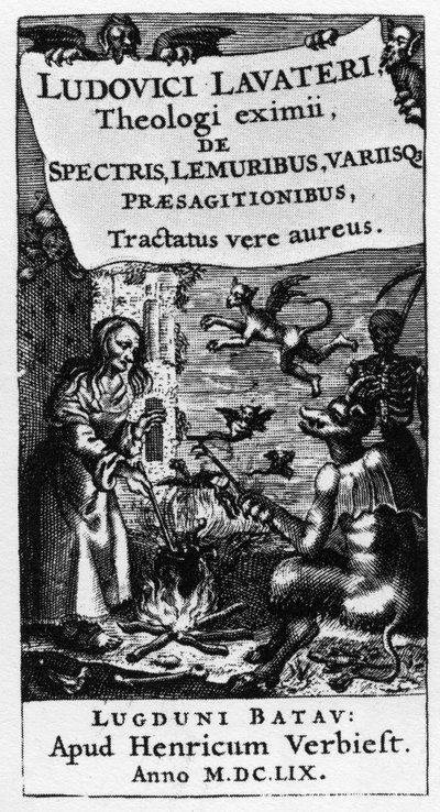 O Caldeirão das Bruxas - Frontispício do livro "De spectris lemuribus et magnis" de Ludwig Lavater (1527-1586) - 1659 de Unknown artist