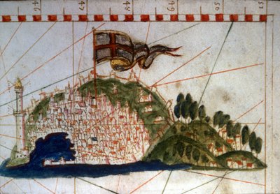 A cidade de Génova, num portulano do século XIV. de Unknown artist