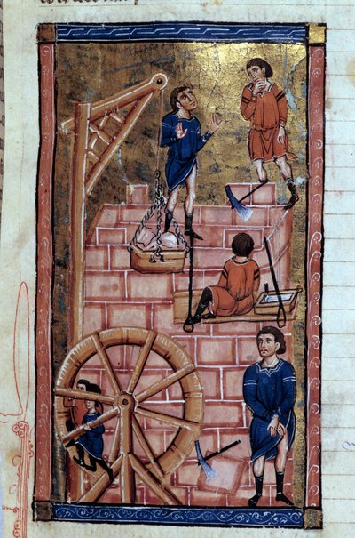 A construção da Torre de Babel Miniatura a partir de um manuscrito "História Universal", por volta do século XIII. Biblioteca Municipal de Dijon de Unknown artist