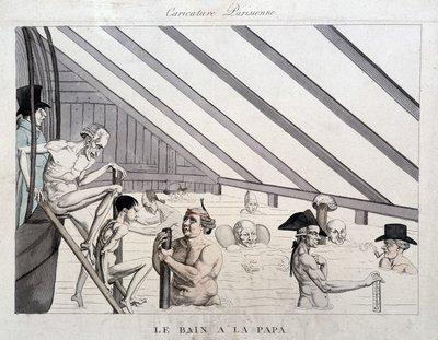 O banho do papá: caricatura nas piscinas de Paris de Unknown artist