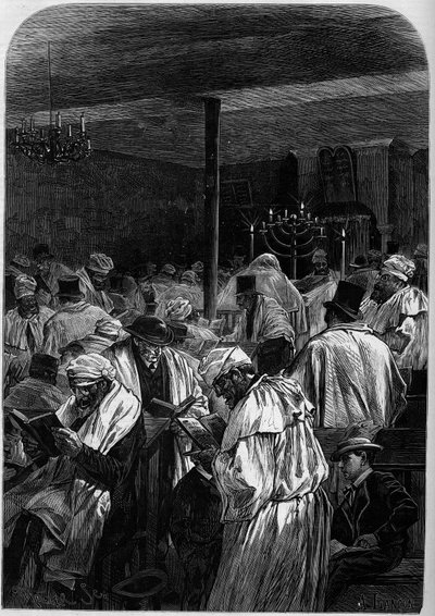 O dia do grande perdão dos judeus ou celebração do Yom Kippur numa sinagoga na rue Saint Louis en l